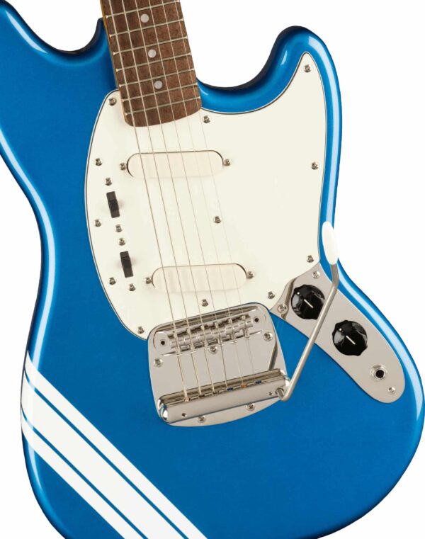 FSR Classic Vibe '60s Competition Mustang®, Laurel Fingerboard, Parchment Pickguard, Lake Placid Blue with Olympic White Stripes - Image 3