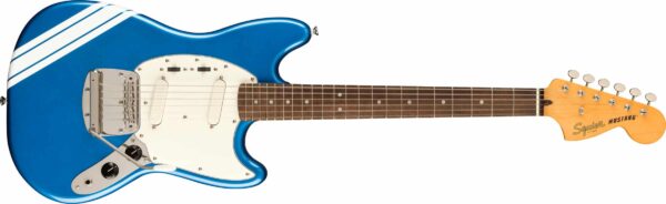 FSR Classic Vibe '60s Competition Mustang®, Laurel Fingerboard, Parchment Pickguard, Lake Placid Blue with Olympic White Stripes - Image 2