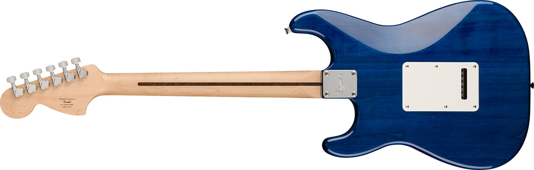 FSR Affinity Series™ Stratocaster® QMT, Laurel Fingerboard, White Pearloid Pickguard, Sapphire Blue Transparent - Image 2