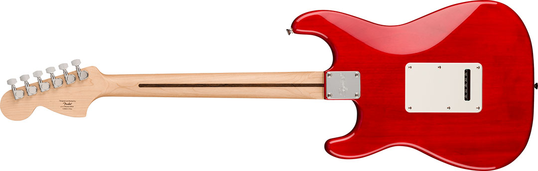 FSR Affinity Series™ Stratocaster® QMT, Laurel Fingerboard, White Pearloid Pickguard, Crimson Red Transparent - Image 2