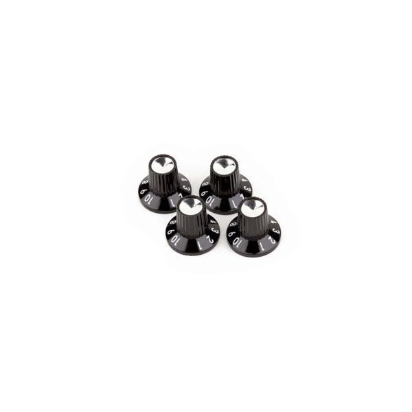 Black/Silver Skirted (1-10) Push-On Amplifier Knobs, Black (4)