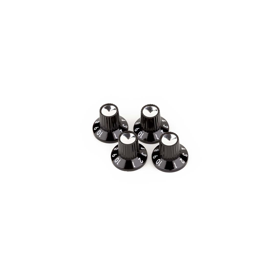 Black/Silver Skirted (1-10) Push-On Amplifier Knobs, Black (4)