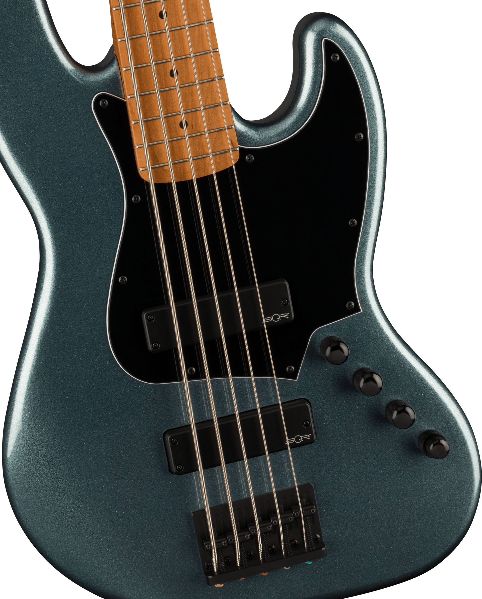 Contemporary Active Jazz Bass® HH V, Roasted Maple Fingerboard, Black Pickguard, Gunmetal Metallic - Image 4