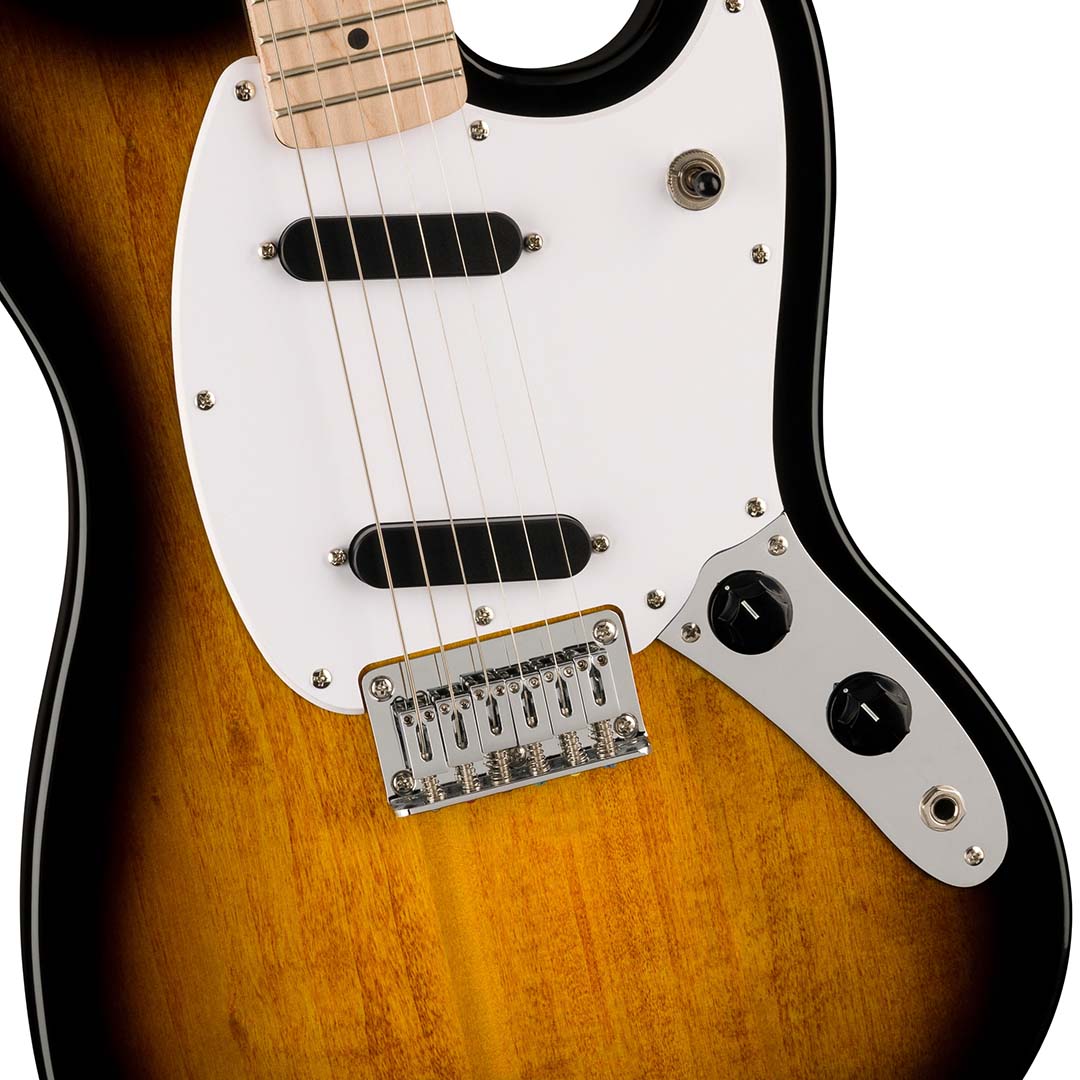 Squier Sonic® Mustang®, Maple Fingerboard, White Pickguard, 2-Color Sunburst - Image 4