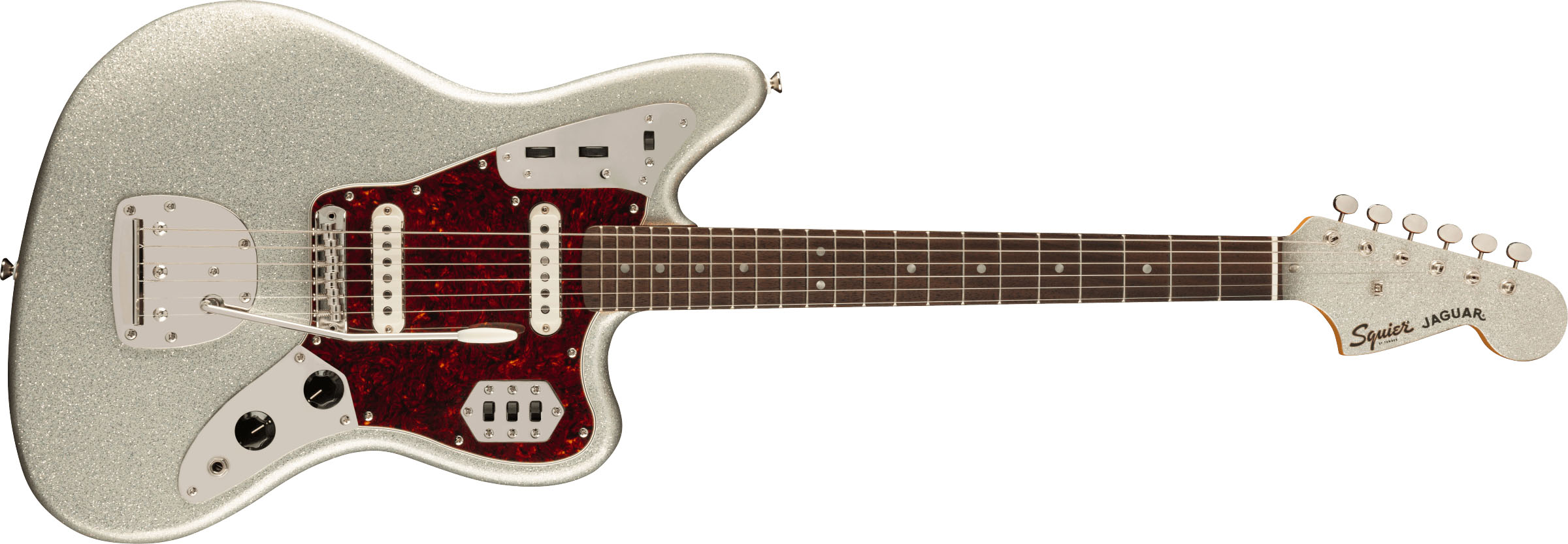 FSR Classic Vibe '60s Jaguar®, Laurel Fingerboard, Tortoiseshell Pickguard, Matching Headstock, Silver Sparkle - Image 2