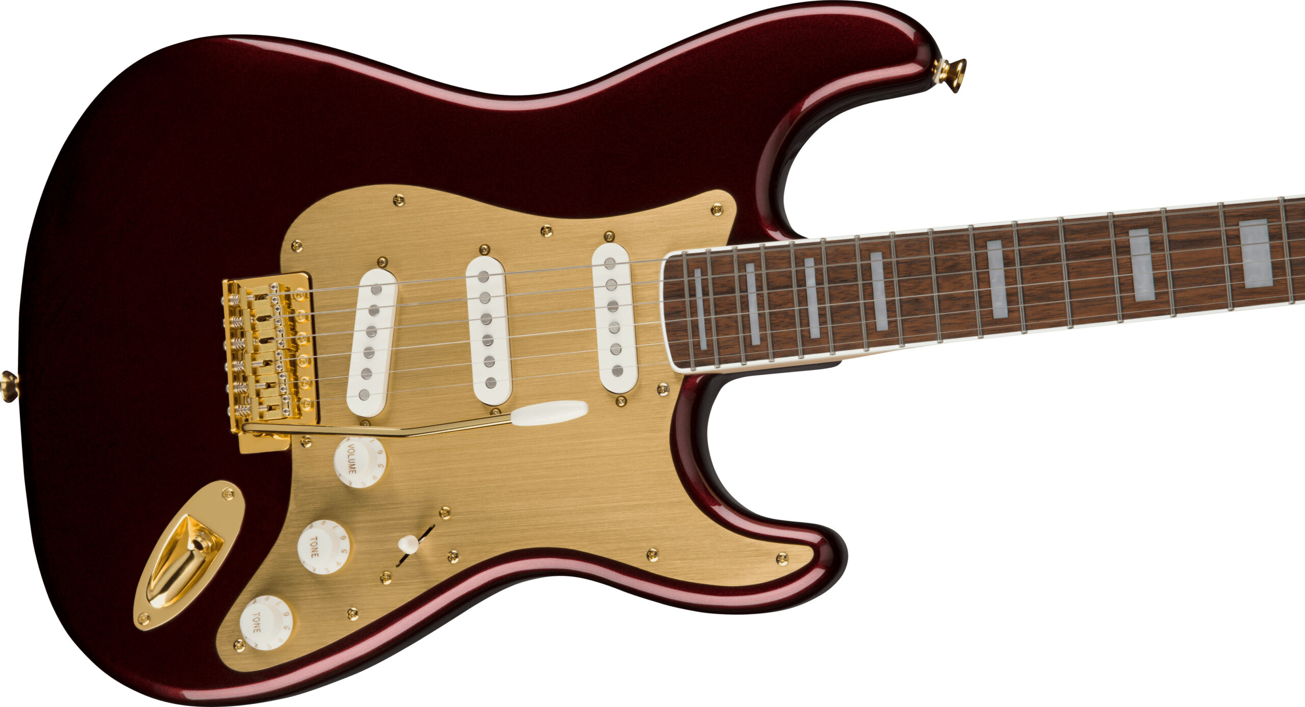 40th Anniversary Stratocaster®, Gold Edition, Laurel Fingerboard, Gold Anodized Pickguard, Ruby Red Metallic - Image 5