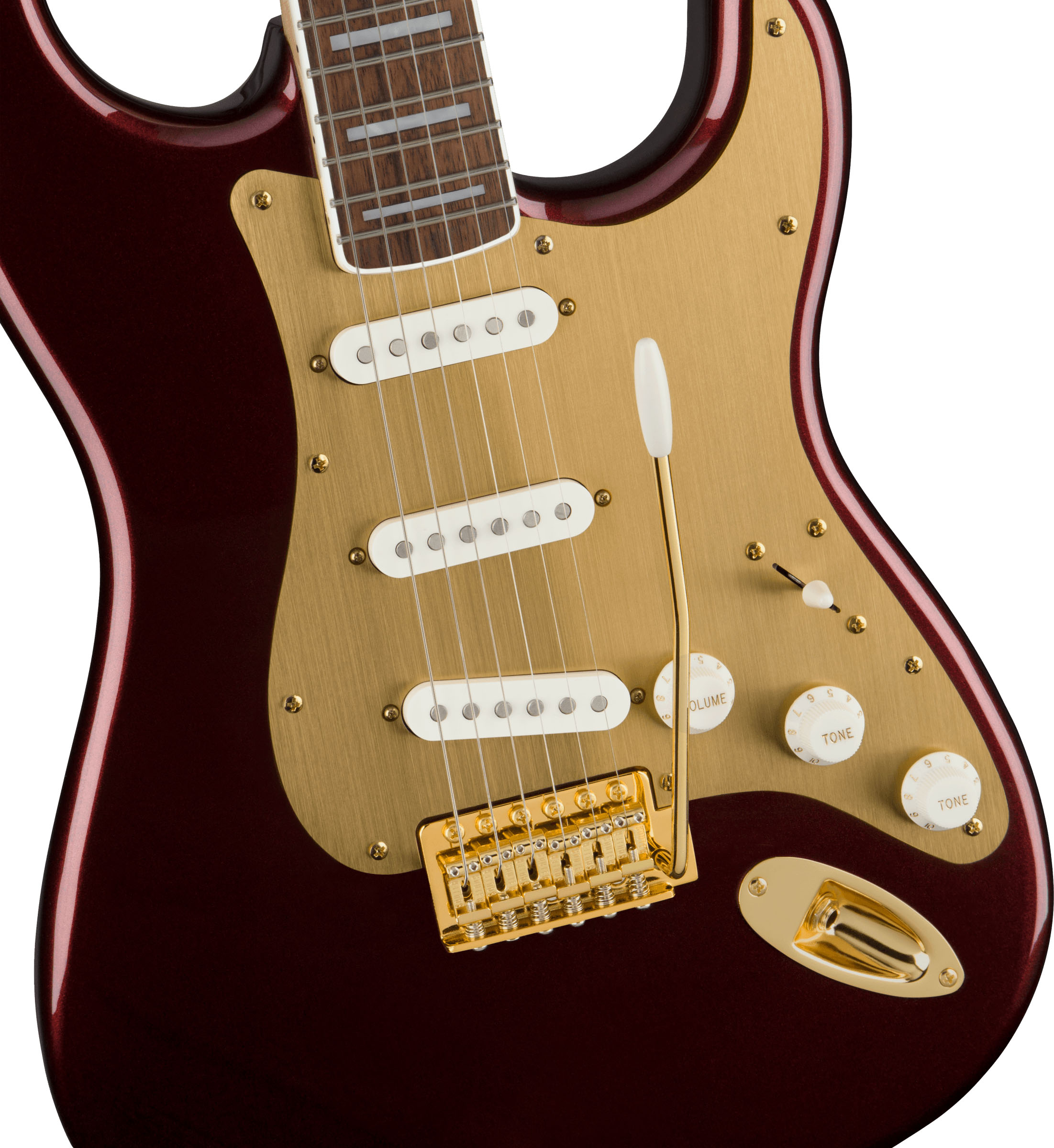 40th Anniversary Stratocaster®, Gold Edition, Laurel Fingerboard, Gold Anodized Pickguard, Ruby Red Metallic - Image 4