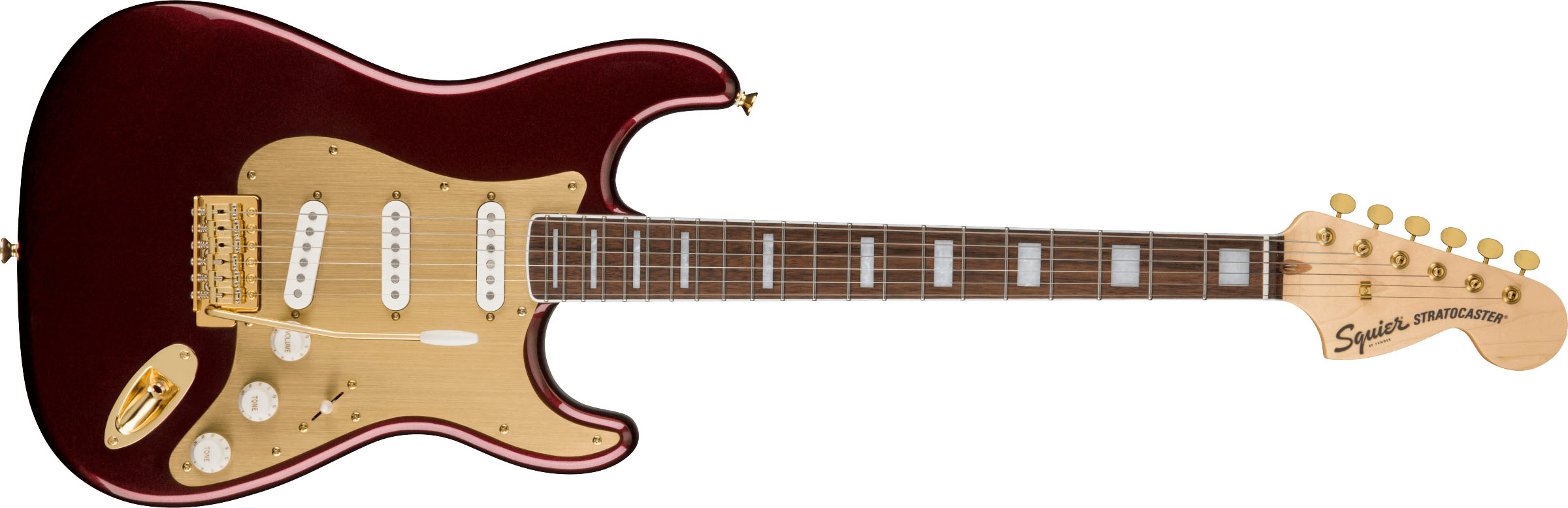 40th Anniversary Stratocaster®, Gold Edition, Laurel Fingerboard, Gold Anodized Pickguard, Ruby Red Metallic - Image 2