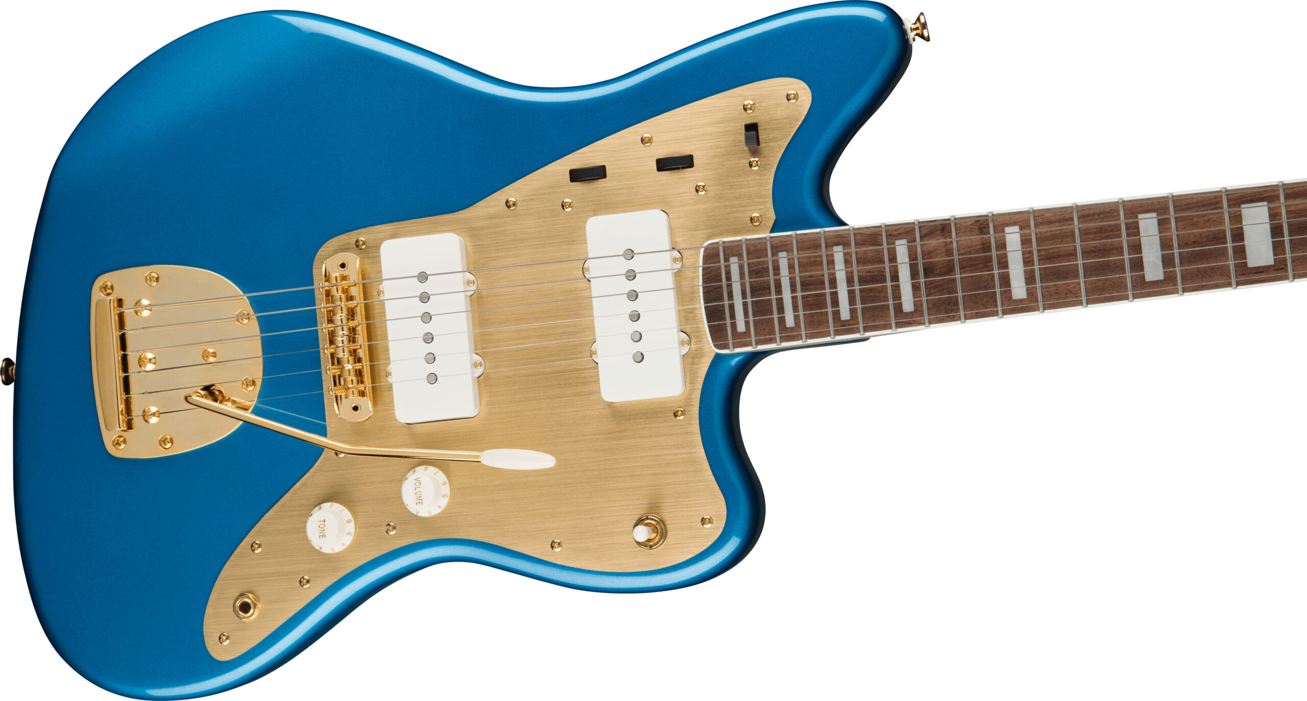 40th Anniversary Jazzmaster®, Gold Edition, Laurel Fingerboard, Gold Anodized Pickguard, Lake Placid Blue - Image 5