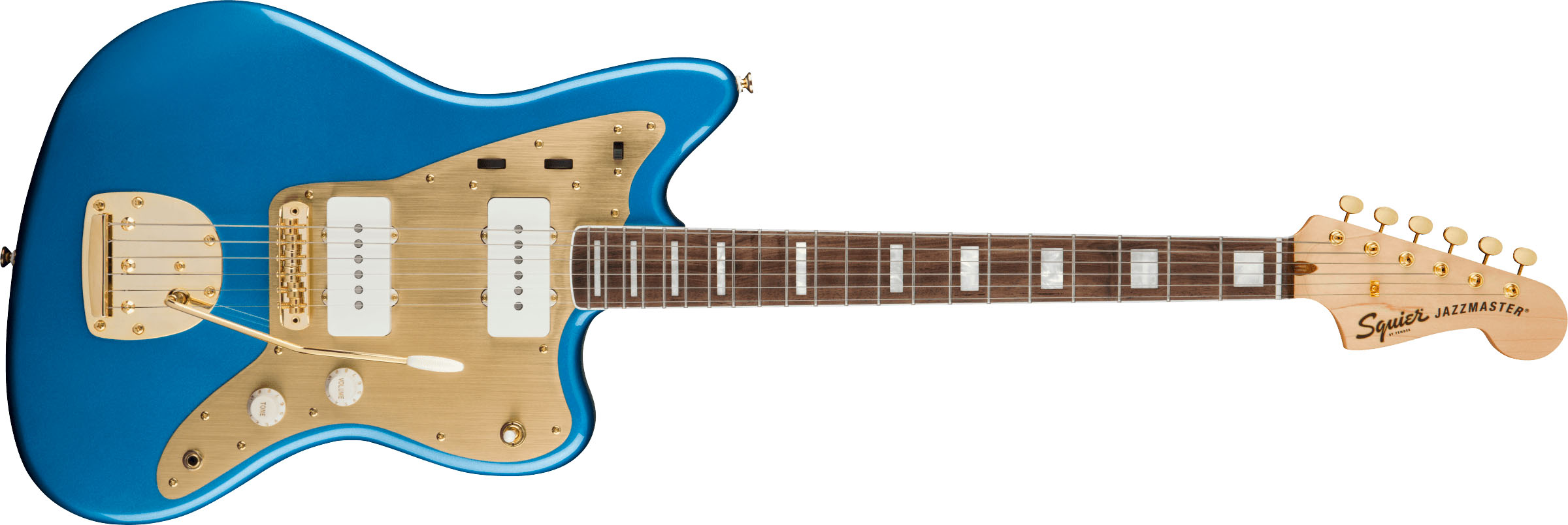 40th Anniversary Jazzmaster®, Gold Edition, Laurel Fingerboard, Gold Anodized Pickguard, Lake Placid Blue - Image 2