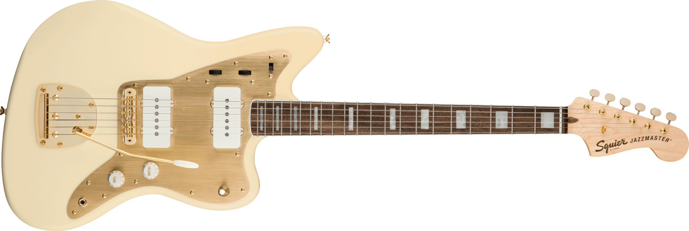 40th Anniversary Jazzmaster®, Gold Edition, Laurel Fingerboard, Gold Anodized Pickguard, Olympic White - Image 2