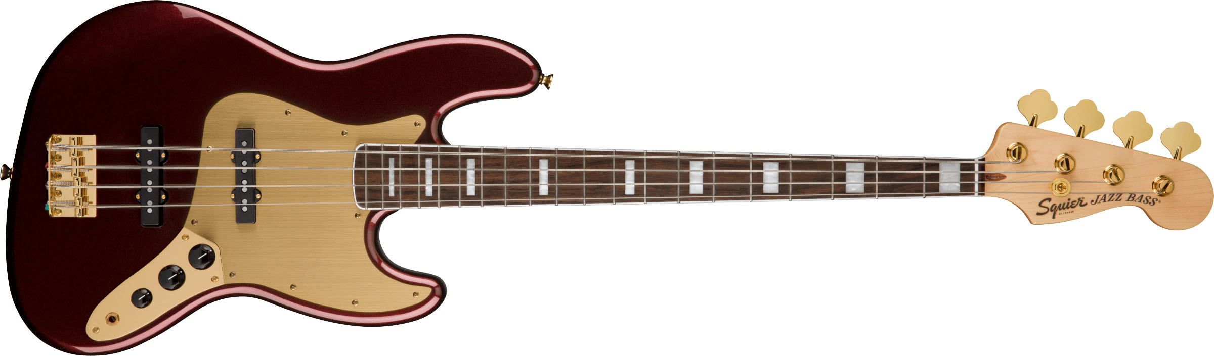 40th Anniversary Jazz Bass®, Gold Edition, Laurel Fingerboard, Gold Anodized Pickguard, Ruby Red Metallic - Image 2