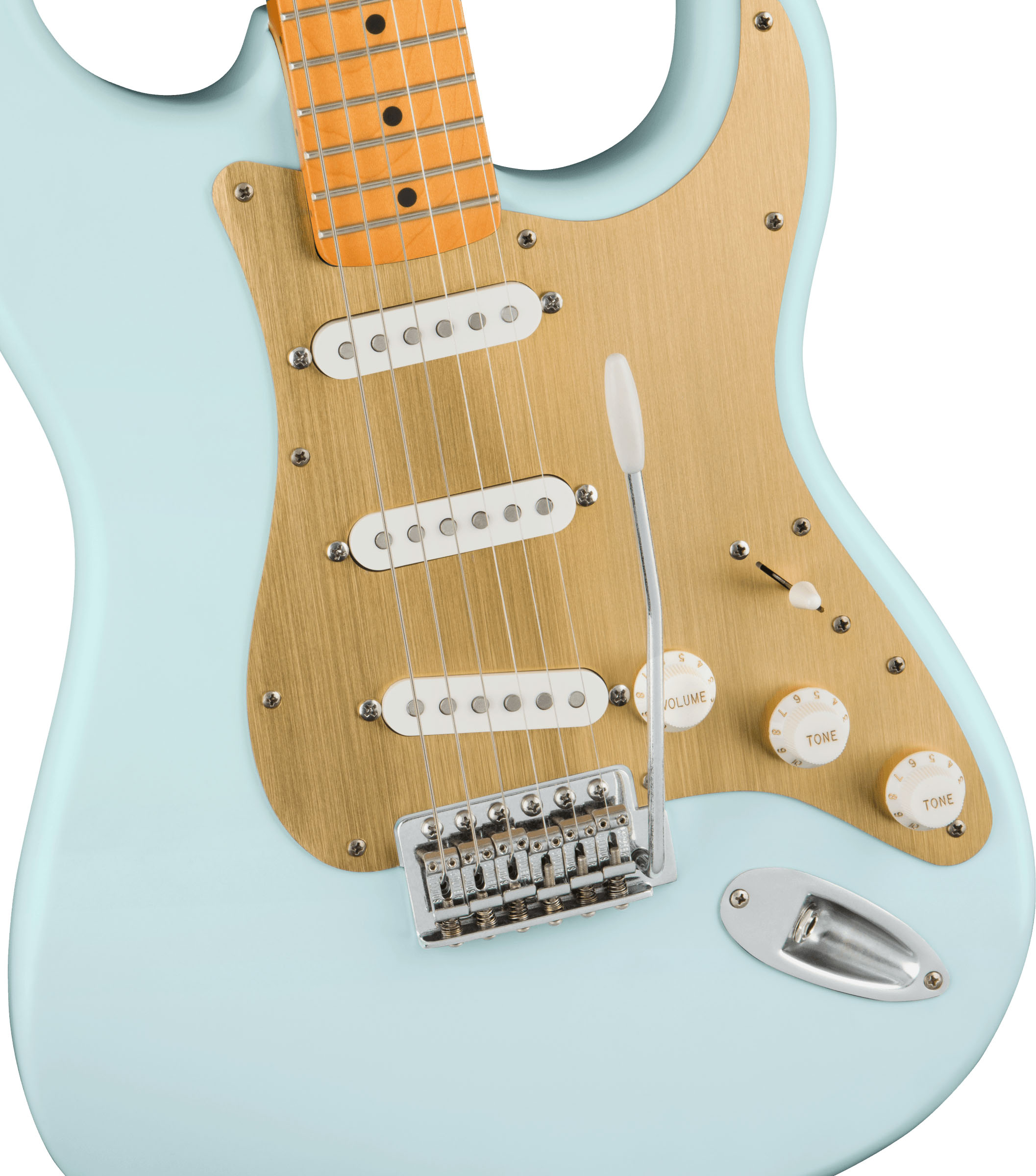 40th Anniversary Stratocaster®, Vintage Edition, Maple Fingerboard, Gold Anodized Pickguard, Satin Sonic Blue - Image 4
