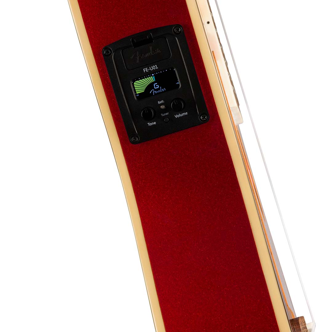 Fullerton Strat® Uke, Walnut Fingerboard, White Pickguard Candy Apple Red - Image 8