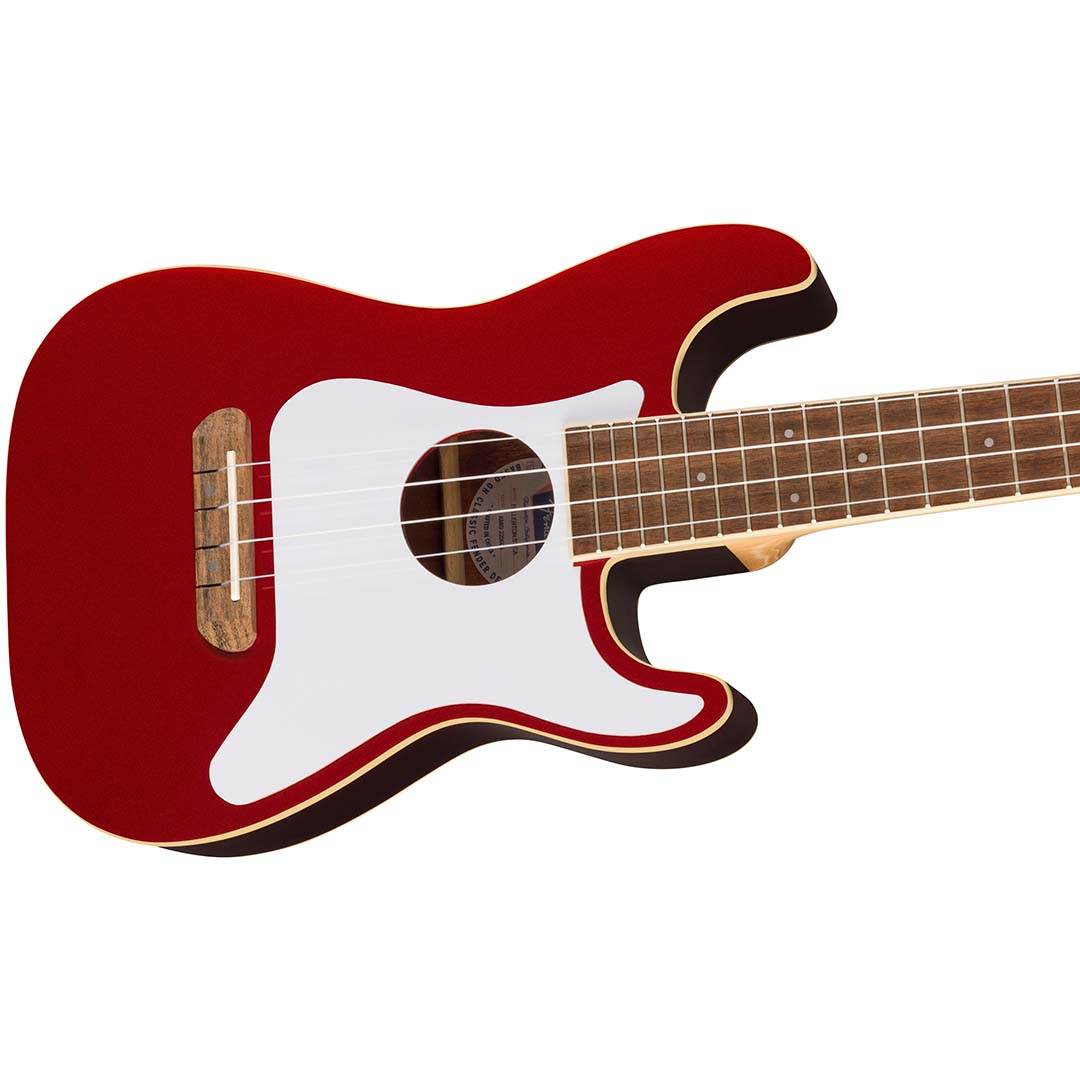 Fullerton Strat® Uke, Walnut Fingerboard, White Pickguard Candy Apple Red - Image 5