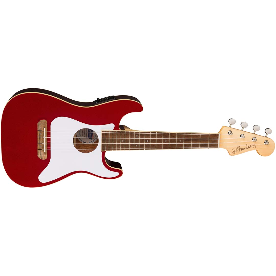 Fullerton Strat® Uke, Walnut Fingerboard, White Pickguard Candy Apple Red - Image 4