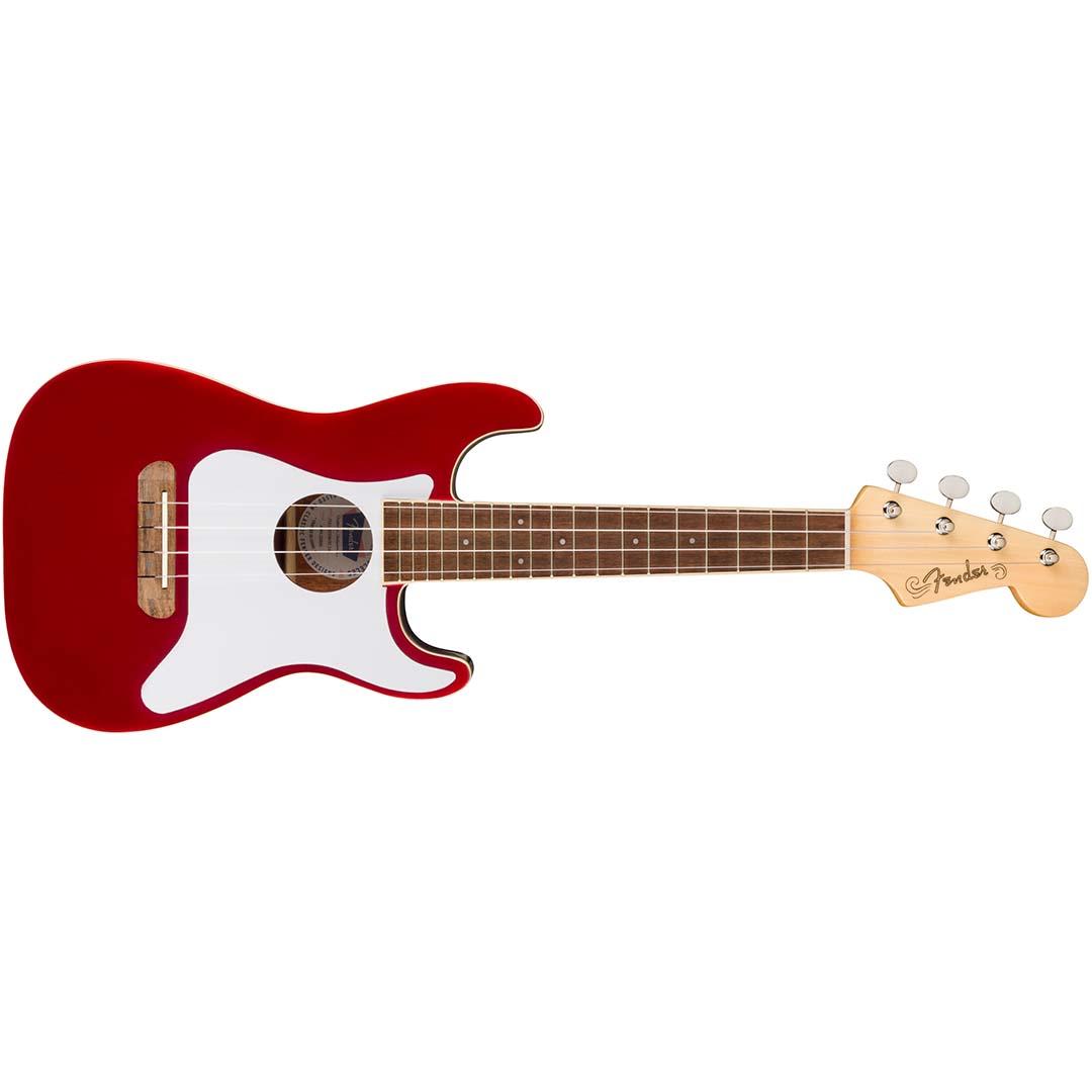 Fullerton Strat® Uke, Walnut Fingerboard, White Pickguard Candy Apple Red - Image 2