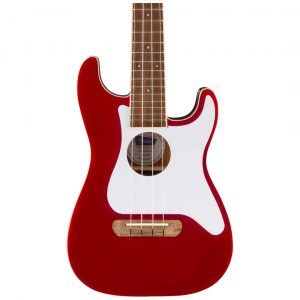 Fullerton Strat® Uke, Walnut Fingerboard, White Pickguard Candy Apple Red