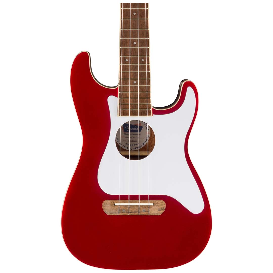 Fullerton Strat® Uke, Walnut Fingerboard, White Pickguard Candy Apple Red