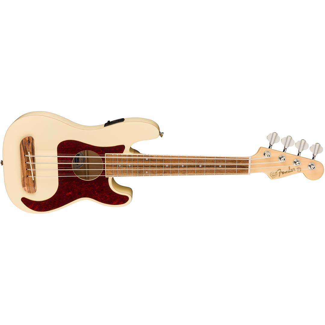 Fullerton Precision Bass® Uke, Walnut Fingerboard, Tortoiseshell Pickguard, Olympic White - Image 4