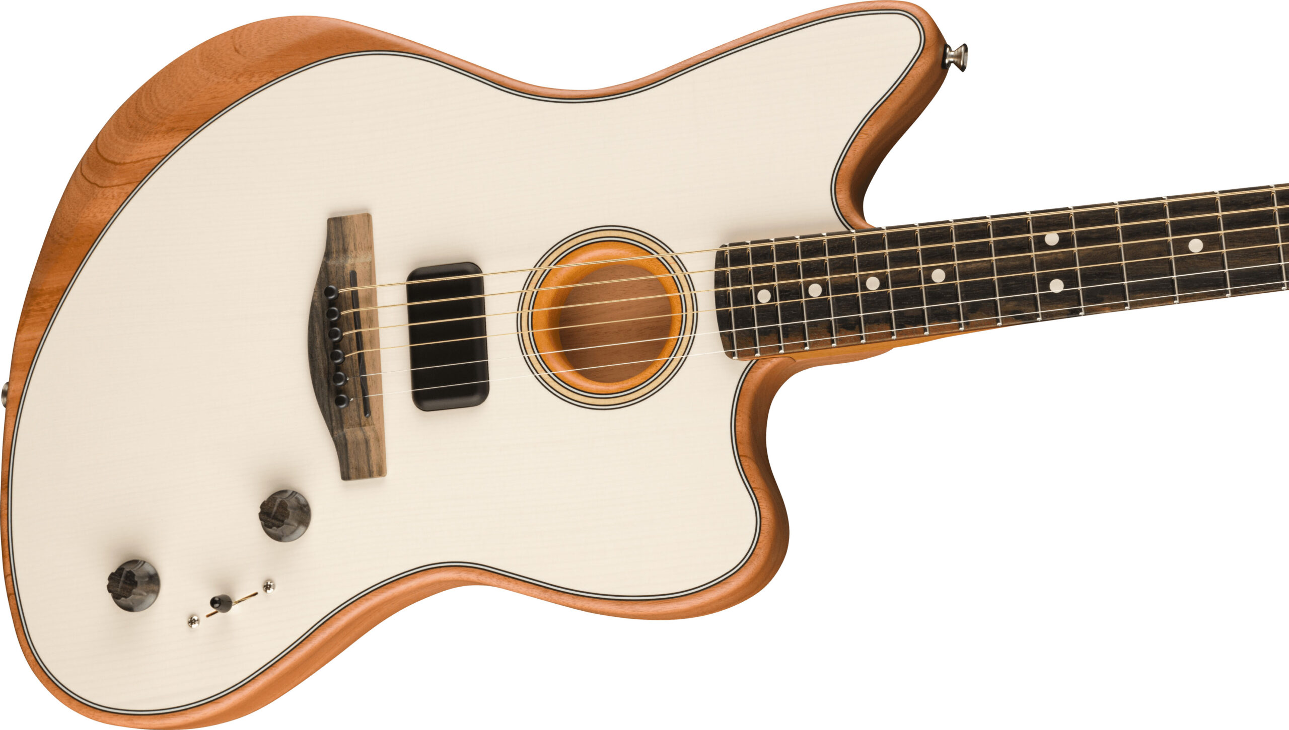 American Acoustasonic® Jazzmaster®, Arctic White, Ebony Fingerboard - Image 4