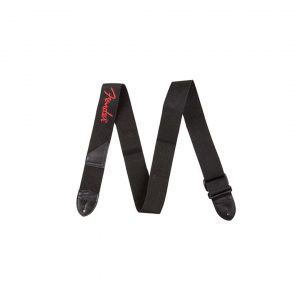 Fender® Logo Strap, Black/Red Logo, 2"