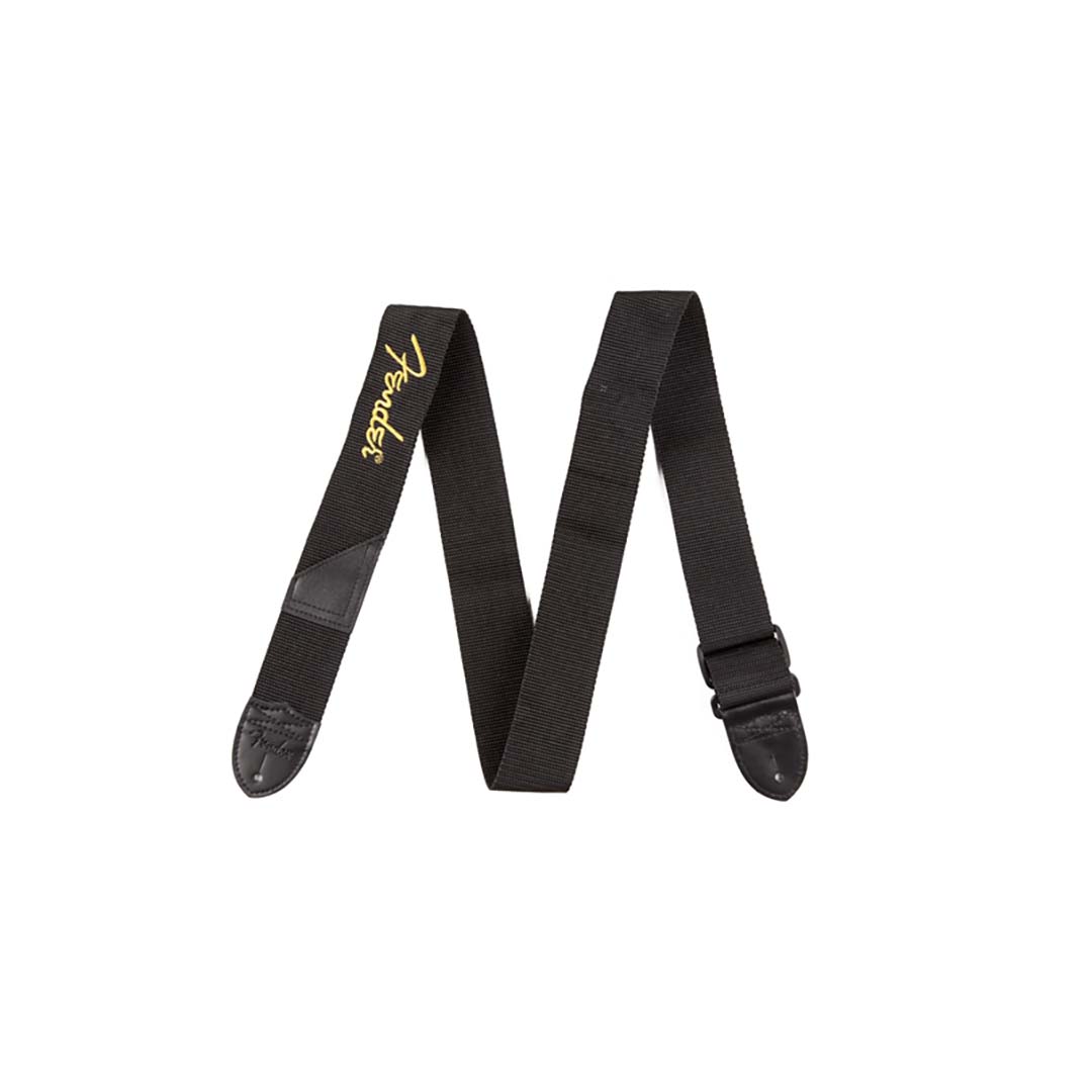 Fender® Logo Strap, Black/Yellow Logo, 2"