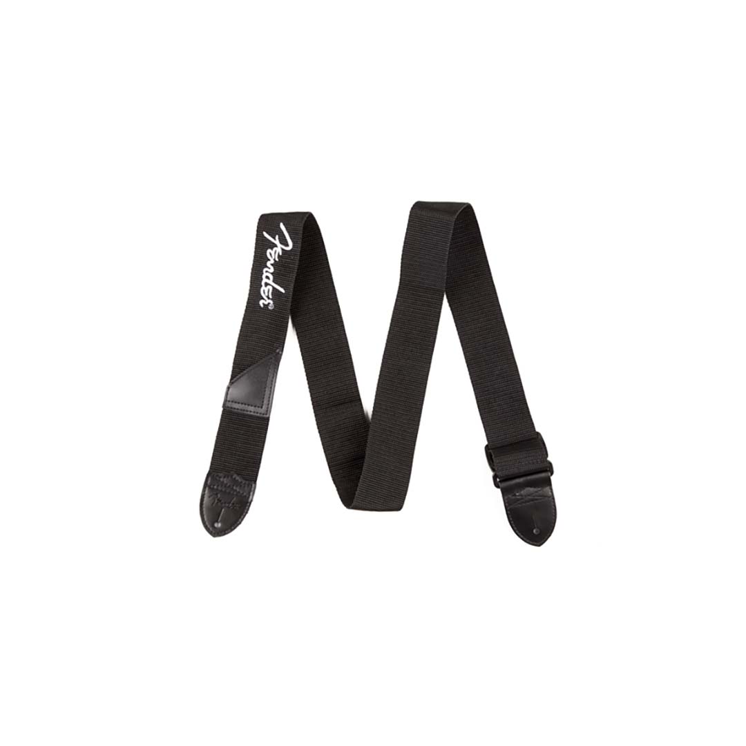 Fender® Logo Strap, Black/White Logo, 2"