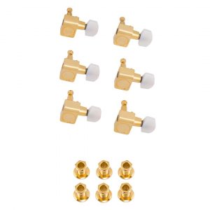 Deluxe Cast/Sealed Guitar Tuning Machines with Pearl Buttons (Set of 6), Gold