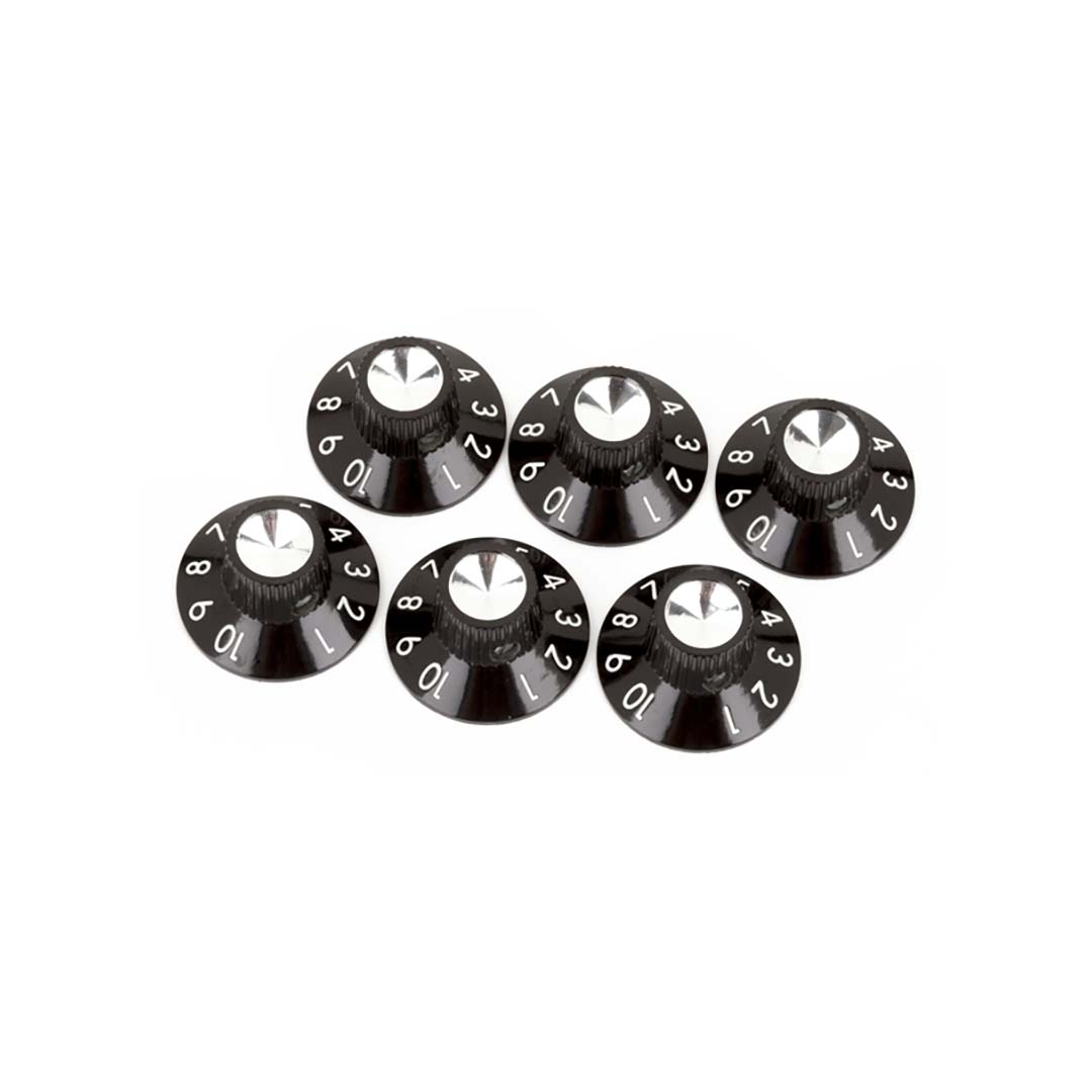 Pure Vintage Black/Silver Skirted Amplifier Knobs, (6)