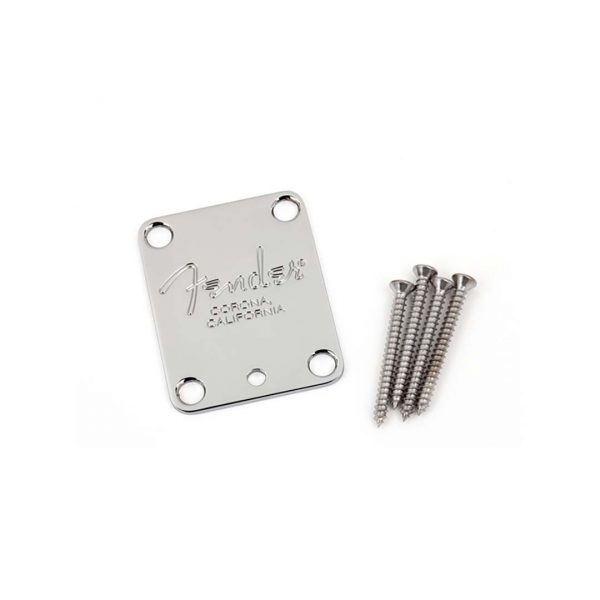 4-Bolt American Series Guitar Neck Plate with "Fender® Corona" Stamp (Chrome)