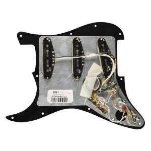Pre-Wired Strat Pickguard, Vintage Noiseless SSS, Black 11 Hole PG
