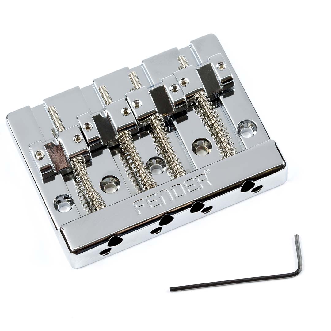 Fender® HiMass™ 4-String Bass Bridge Assembly With Brass Saddles, Chrome