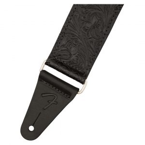 Tooled Leather Guitar Strap, Black, 2"