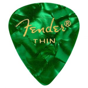 Premium Celluloid 351 Shape Picks, Thin, Green Moto, 12-Pack
