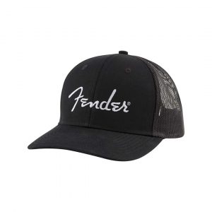 Fender® Silver Thread Logo Snapback Trucker Hat, Black, One Size Fits Most
