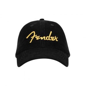 Fender® Gold Spaghetti Logo Corduroy Baseball Hat, Black, One Size