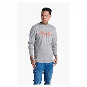 Fender® Spaghetti Logo L/S T-Shirt, Heather Gray, M